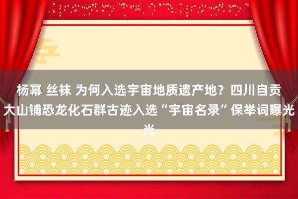 杨幂 丝袜 为何入选宇宙地质遗产地？四川自贡大山铺恐龙化石群古迹入选“宇宙名录”保举词曝光