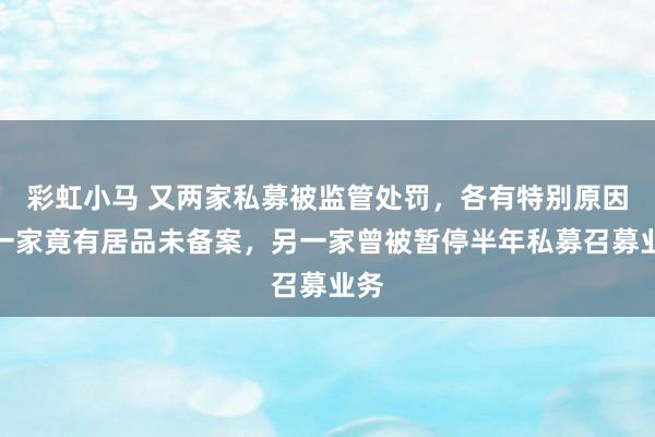 彩虹小马 又两家私募被监管处罚，各有特别原因，一家竟有居品未备案，另一家曾被暂停半年私募召募业务