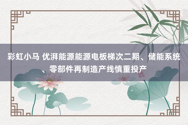 彩虹小马 优湃能源能源电板梯次二期、储能系统、零部件再制造产线慎重投产