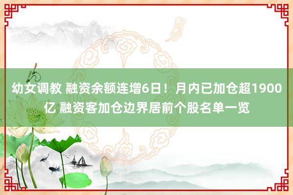 幼女调教 融资余额连增6日！月内已加仓超1900亿 融资客加仓边界居前个股名单一览