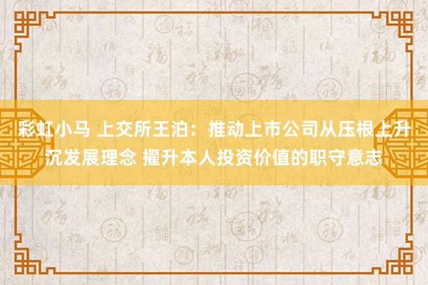 彩虹小马 上交所王泊：推动上市公司从压根上升沉发展理念 擢升本人投资价值的职守意志